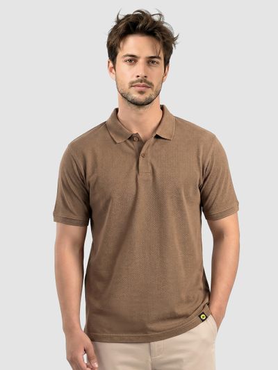 Sand Brown Acid Wash Polo T-shirt