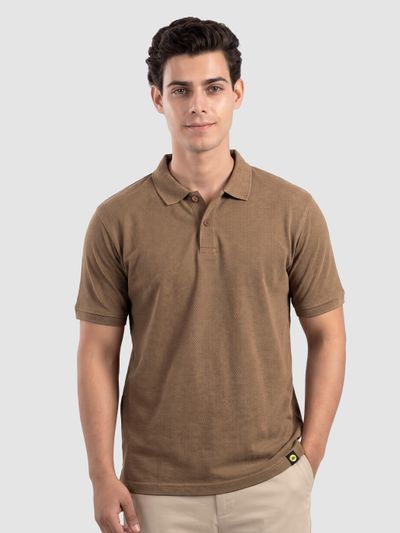 Sand Brown Acid Wash Polo T-shirt