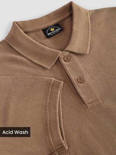 Sand Brown Acid Wash Polo T-shirt