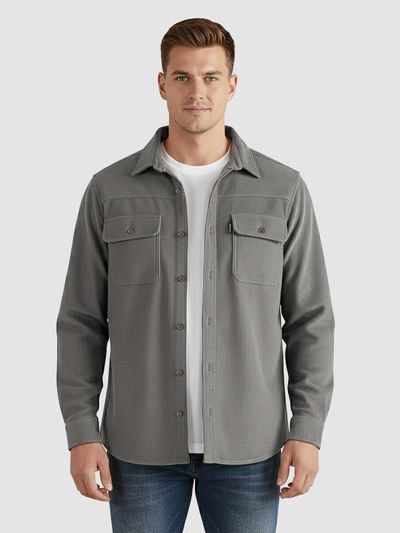 Ash Grey Dual Pocket Corduroy Shirt 