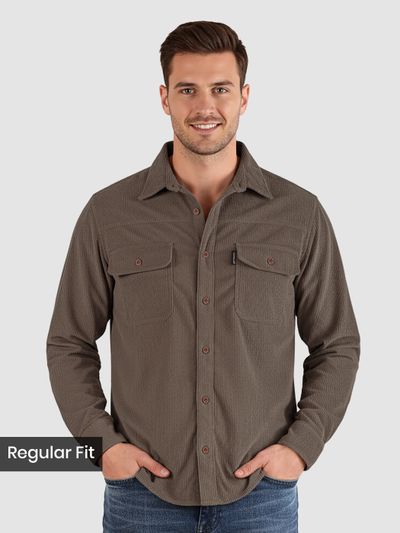 Charcoal Brown Dual Pocket Corduroy Shirt Charcoal Brown Dual Pocket Corduroy Shirt