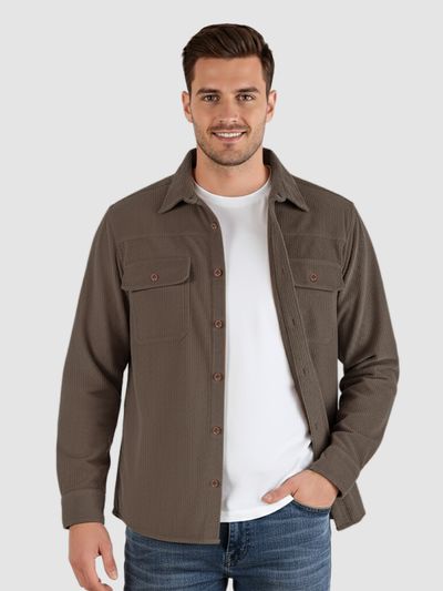 Charcoal Brown Dual Pocket Corduroy Shirt Charcoal Brown Dual Pocket Corduroy Shirt