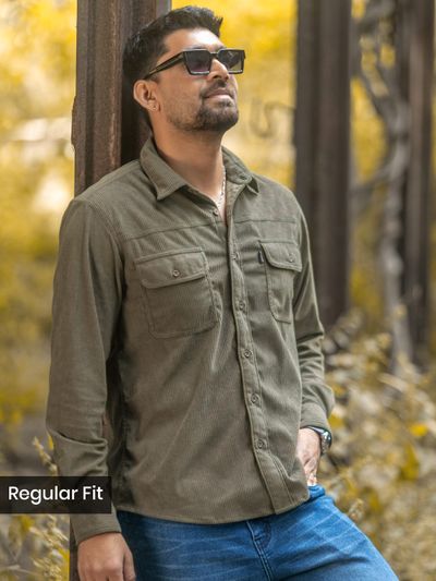 Dusty Olive Dual Pocket Corduroy Shirt Dusty Olive Dual Pocket Corduroy Shirt