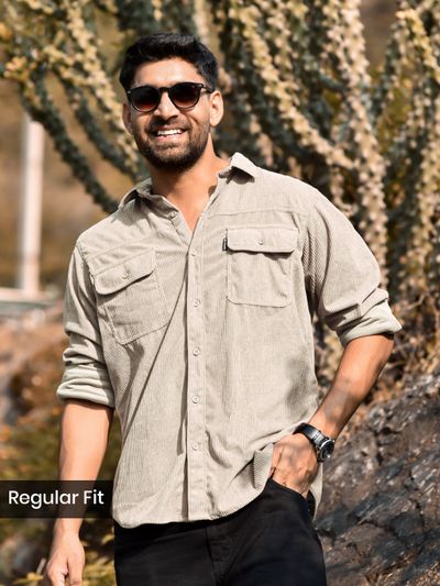 Sand Beige Dual Pocket Corduroy Shirt 