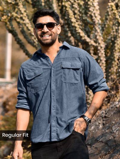 Steel Blue Dual Pocket Corduroy Shirt 