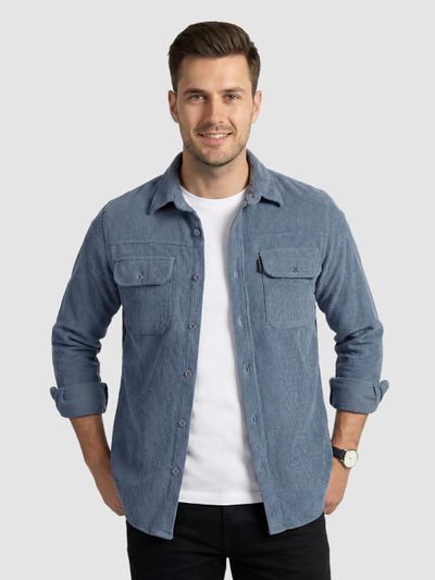 Steel Blue Dual Pocket Corduroy Shirt 