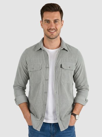 Stone Grey Dual Pocket Corduroy Shirt Stone Grey Dual Pocket Corduroy Shirt