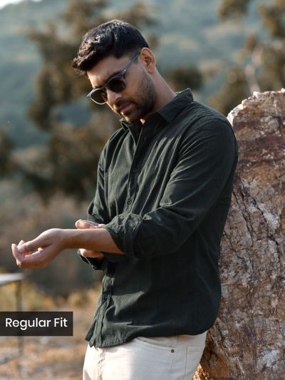 Dark Grey Solid Corduroy Shirt