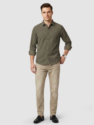 Dusty Olive Solid Corduroy Shirt