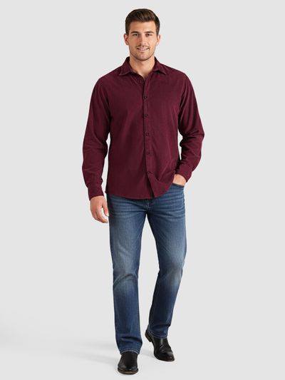 Maroon Solid Corduroy Shirt