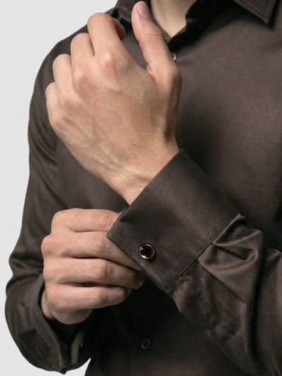 Brown Double Cuff Satin Shirt