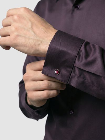 Dark Wine Double Cuff Satin Shirt
