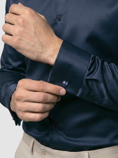 Navy Double Cuff Satin Shirt Navy Double Cuff Satin Shirt