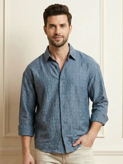 Airforce Blue Textured Jacquard Shirt