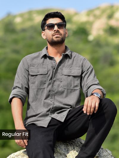 Ash Grey Dual Pocket Corduroy Shirt 