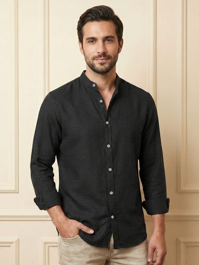 Black Breezy Stand Collar Shirt Black Breezy Stand Collar Shirt