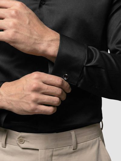Black Double Cuff Satin Shirt Black Double Cuff Satin Shirt