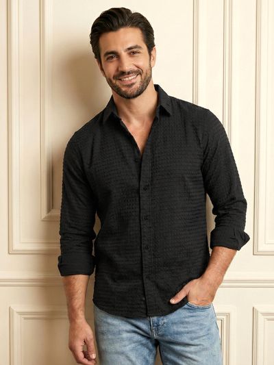 Black Jacquard Round Textured Shirt Black Jacquard Round Textured Shirt