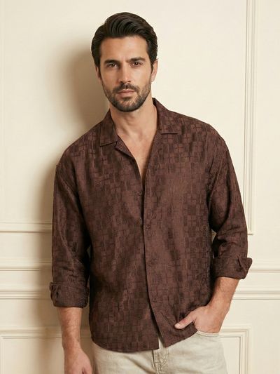 Brown Jacquard Cuban Shirt