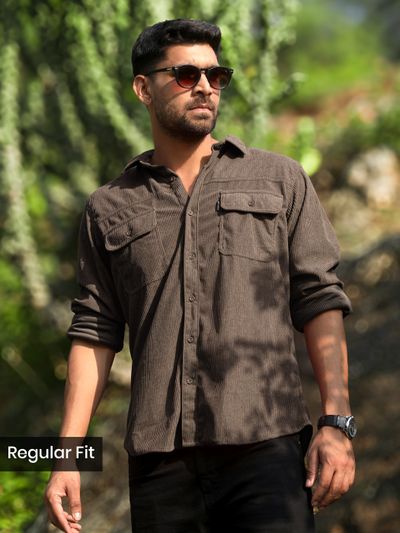 Charcoal Brown Dual Pocket Corduroy Shirt Charcoal Brown Dual Pocket Corduroy Shirt