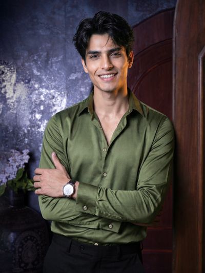 Dark Green Double Cuff Satin Shirt