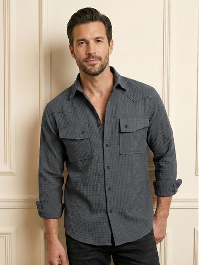 Dark Grey Textured Western Shirt