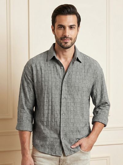 Grey Textured Jacquard Shirt