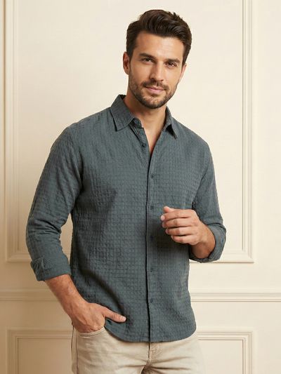 Mid Grey Jacquard Round Textured Shirt Mid Grey Jacquard Round Textured Shirt