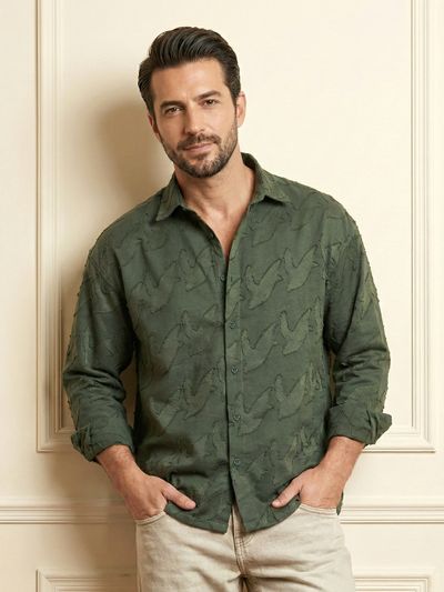 Olive Fur Abstract Textured Shirt