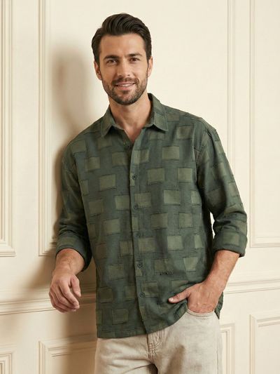 Olive Fur Geometric Textured Shirt