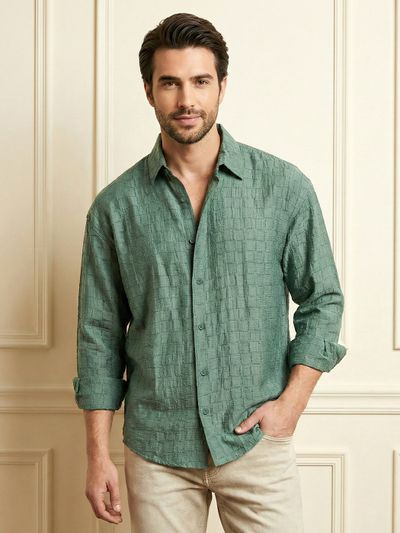 Regent Green Textured Jacquard Shirt