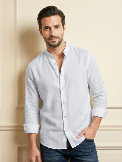 White Breezy Stand Collar Shirt