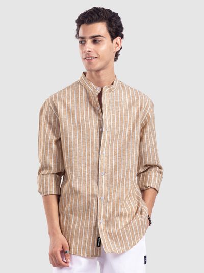 Brown Linen Striped Shirt