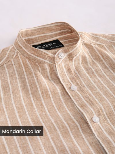 Brown Linen Striped Shirt