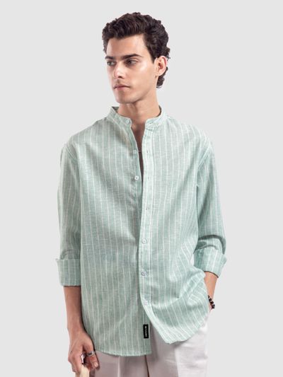 Green Linen Striped Shirt