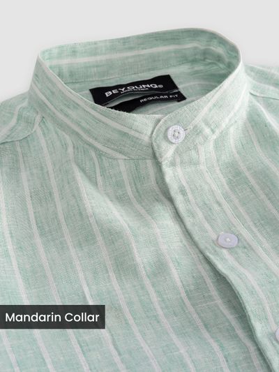 Green Linen Striped Shirt