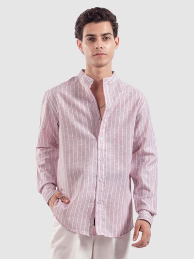 Mauve Linen Striped Shirt