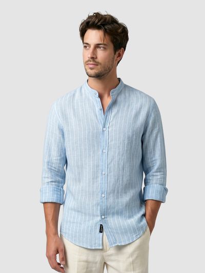 Sky Blue Linen Striped Shirt