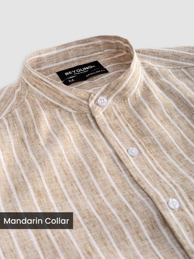 Sand Brown Linen Striped Shirt
