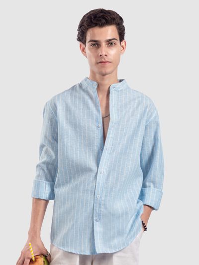 Sky Blue Linen Striped Shirt