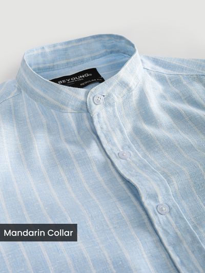 Sky Blue Linen Striped Shirt