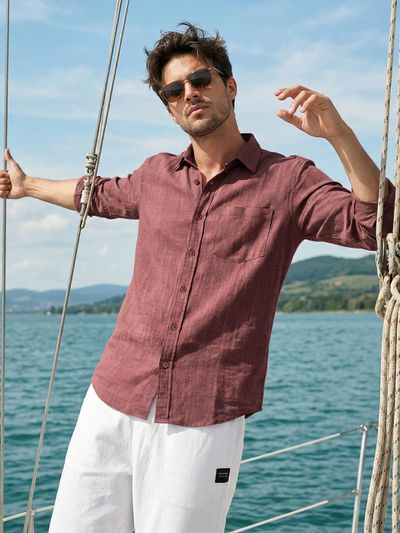 Baked Clay Linen Textured Shirt Baked Clay Linen Textured Shirt