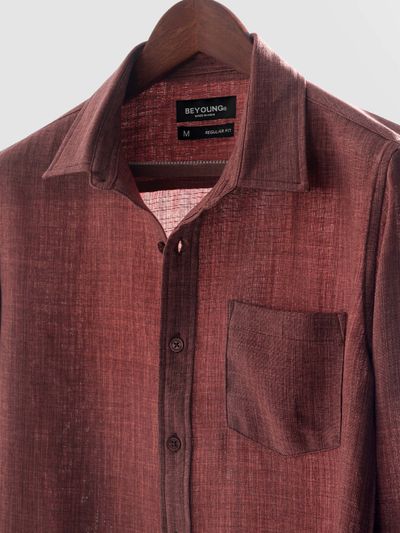 Baked Clay Linen Textured Shirt Baked Clay Linen Textured Shirt