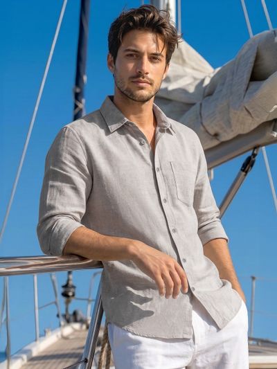 Greige Linen Textured Shirt Beige Linen Textured Shirt