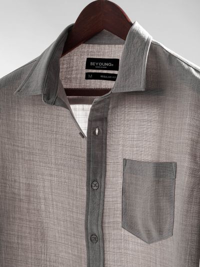 Greige Linen Textured Shirt Beige Linen Textured Shirt