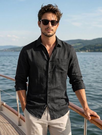Black Linen Textured Shirt Black Linen Textured Shirt