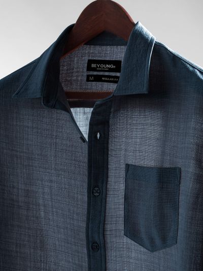Navy Linen Textured Shirt Navy Linen Textured Shirt