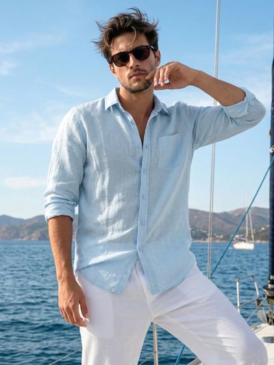 Sky Blue Linen Textured Shirt Sky Blue Linen Textured Shirt