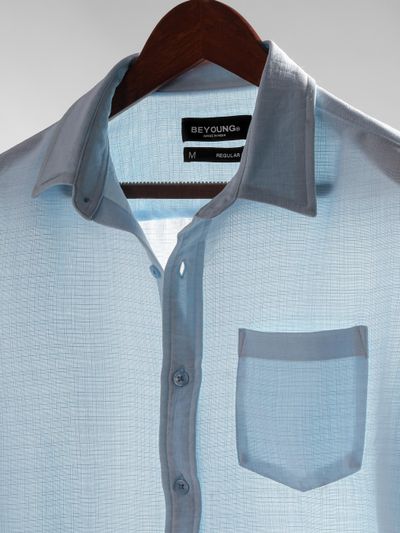 Sky Blue Linen Textured Shirt Sky Blue Linen Textured Shirt