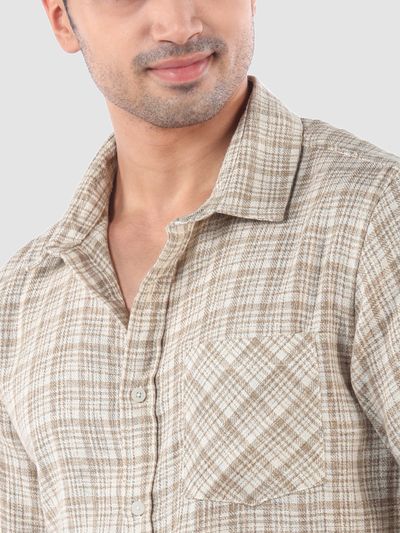 Beige Busy Check Cotton Shirt